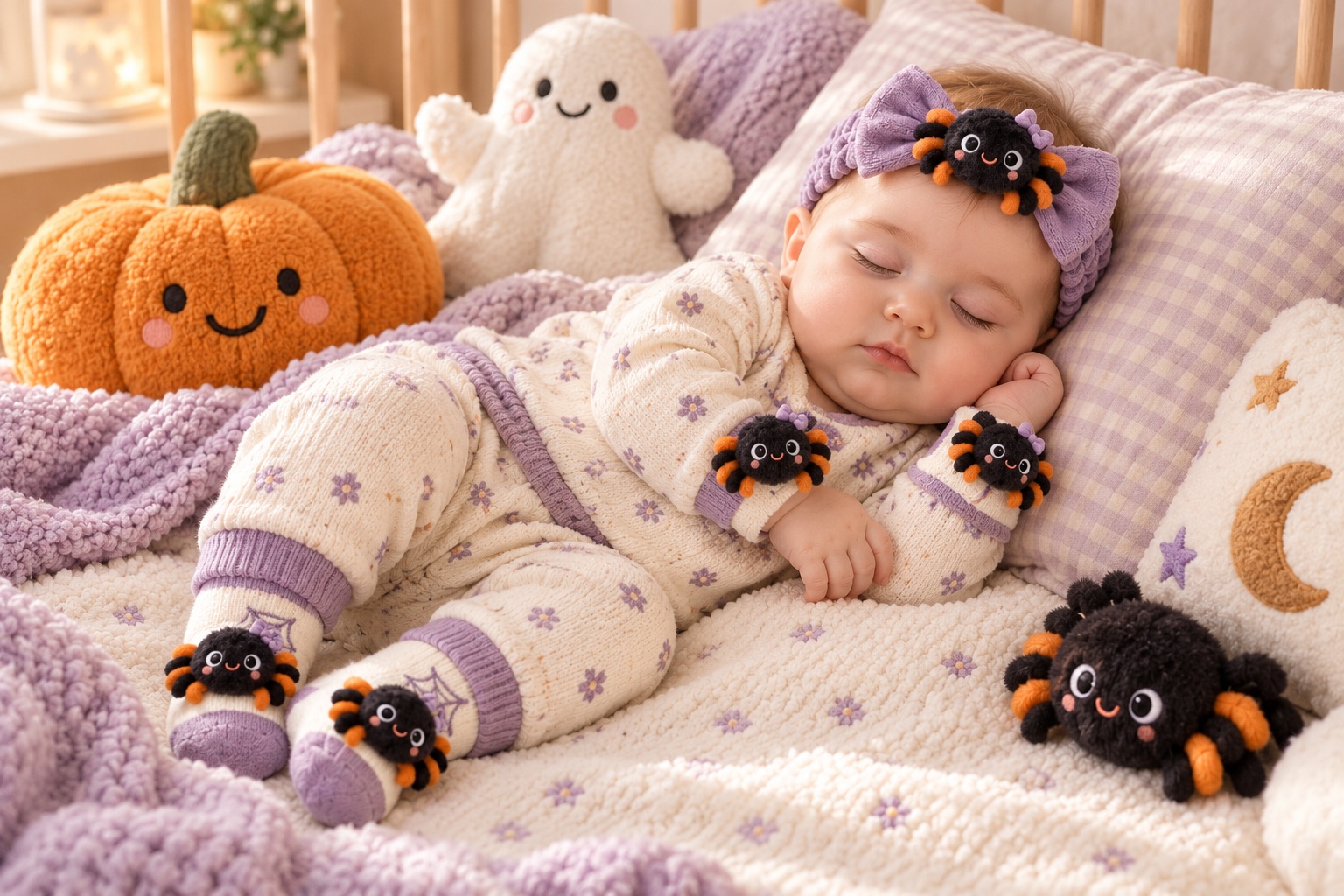 Wholesale Halloween Baby Spider Doll Headband Gift Set – Detachable Plush Headband + Matching Socks & Wristbands for Boutiques