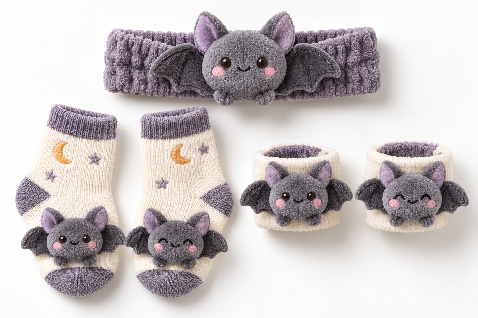 Wholesale Halloween Baby Bat Gift Set – Plush Doll Headband, Socks & Wristbands for Boutique Retail