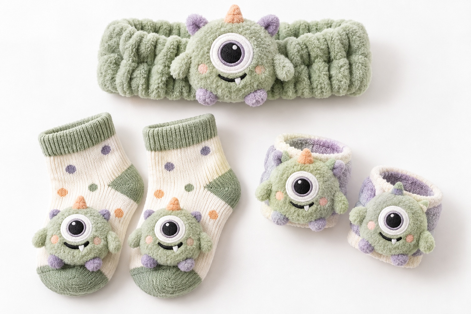 Wholesale Halloween Baby Monster Gift Set – One-Eye Plush Headband, Socks & Wristbands for Boutique Retail