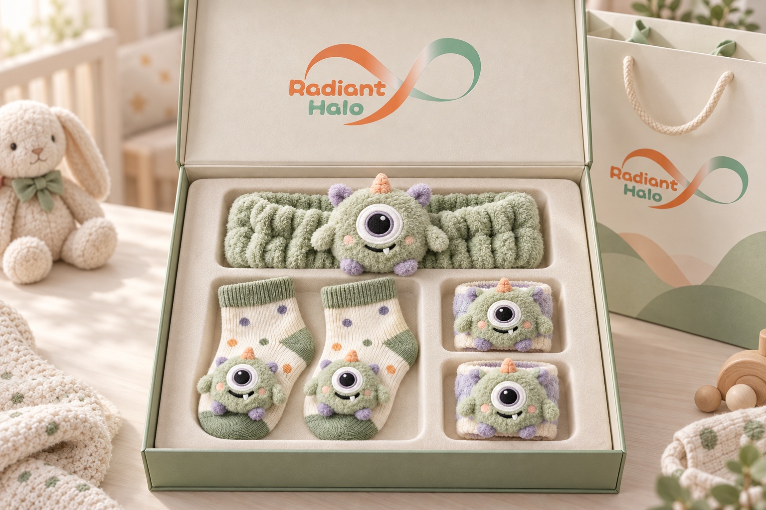Wholesale Halloween Baby Monster Gift Set – One-Eye Plush Headband, Socks & Wristbands for Boutique Retail