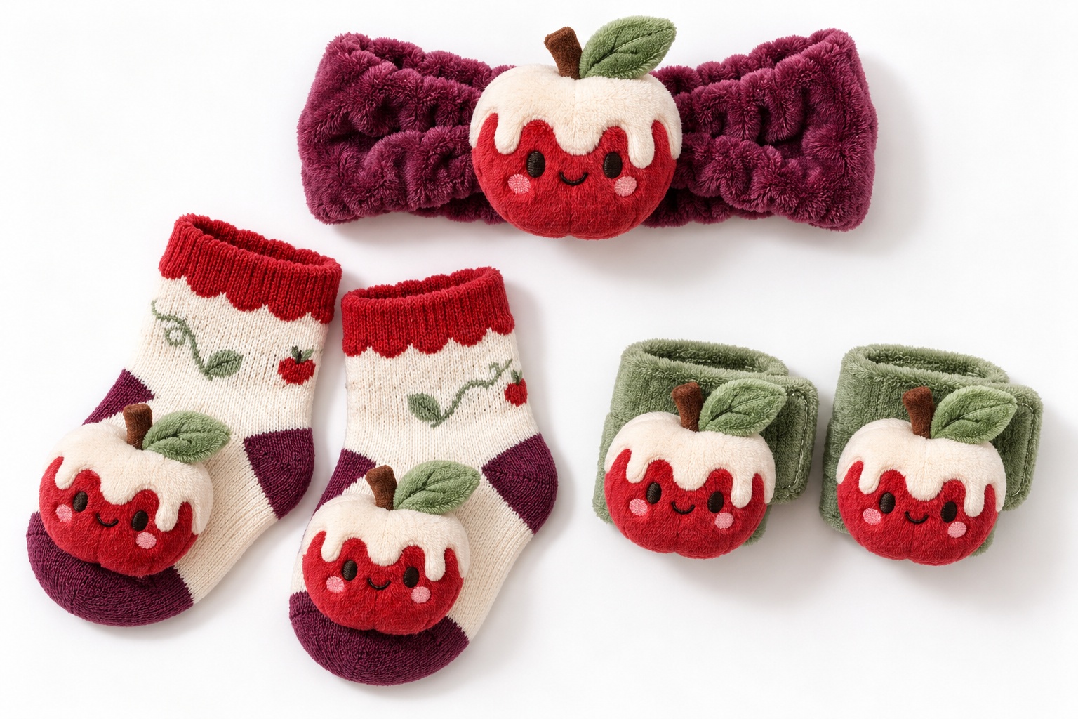 Wholesale Halloween Baby Gift Set with Plush Candy Apple Doll Headband, Matching Socks & Wristbands – Boutique Seasonal Infant Accessories