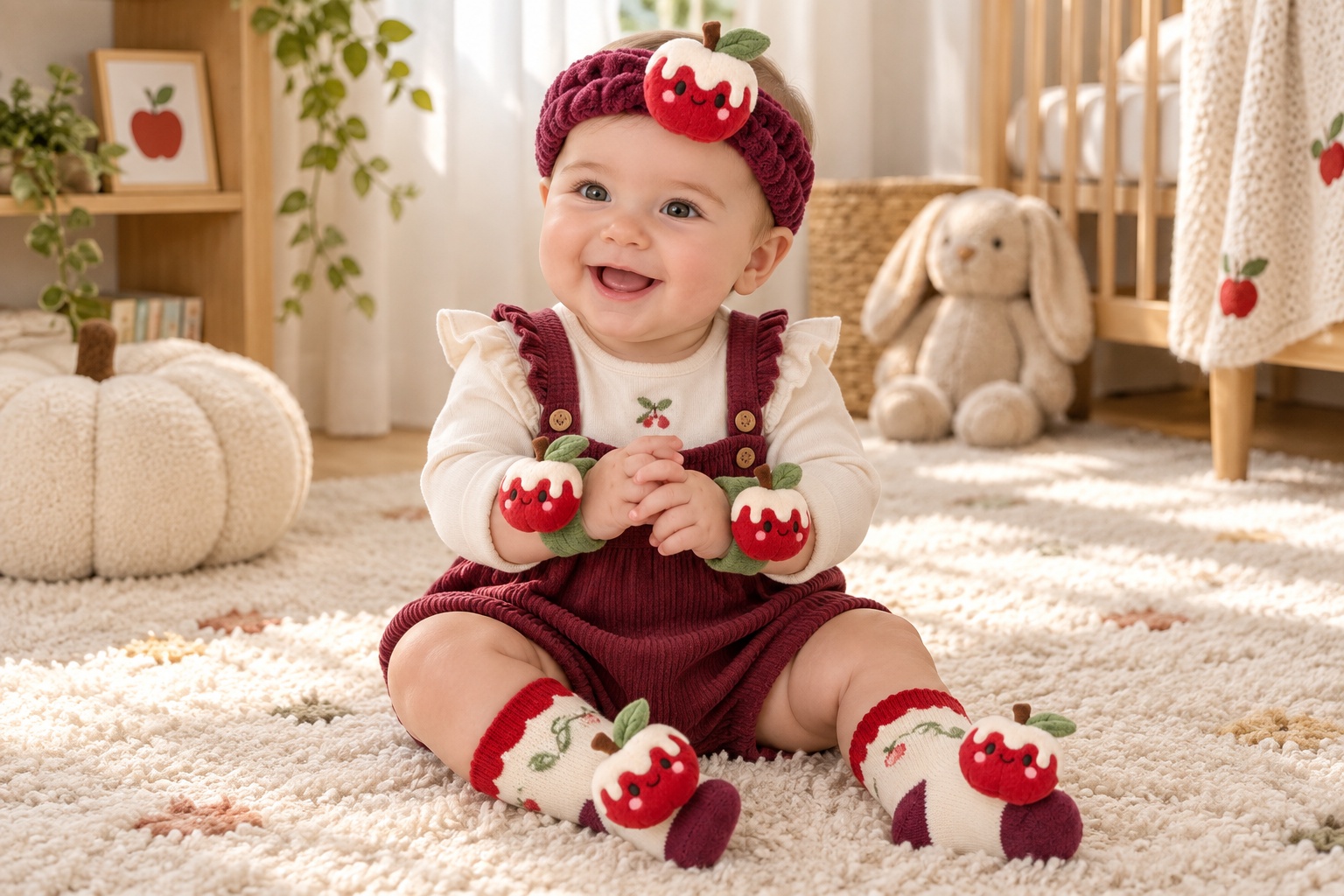 Wholesale Halloween Baby Gift Set with Plush Candy Apple Doll Headband, Matching Socks & Wristbands – Boutique Seasonal Infant Accessories