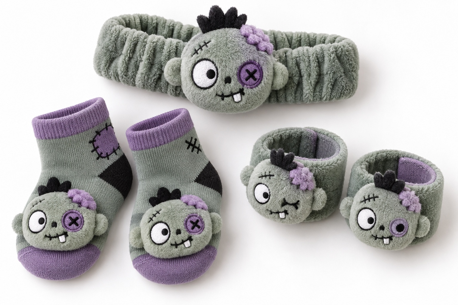 Wholesale Halloween Baby Zombie Gift Set – Plush Headband, Socks & Wristbands for Boutique Seasonal Collections
