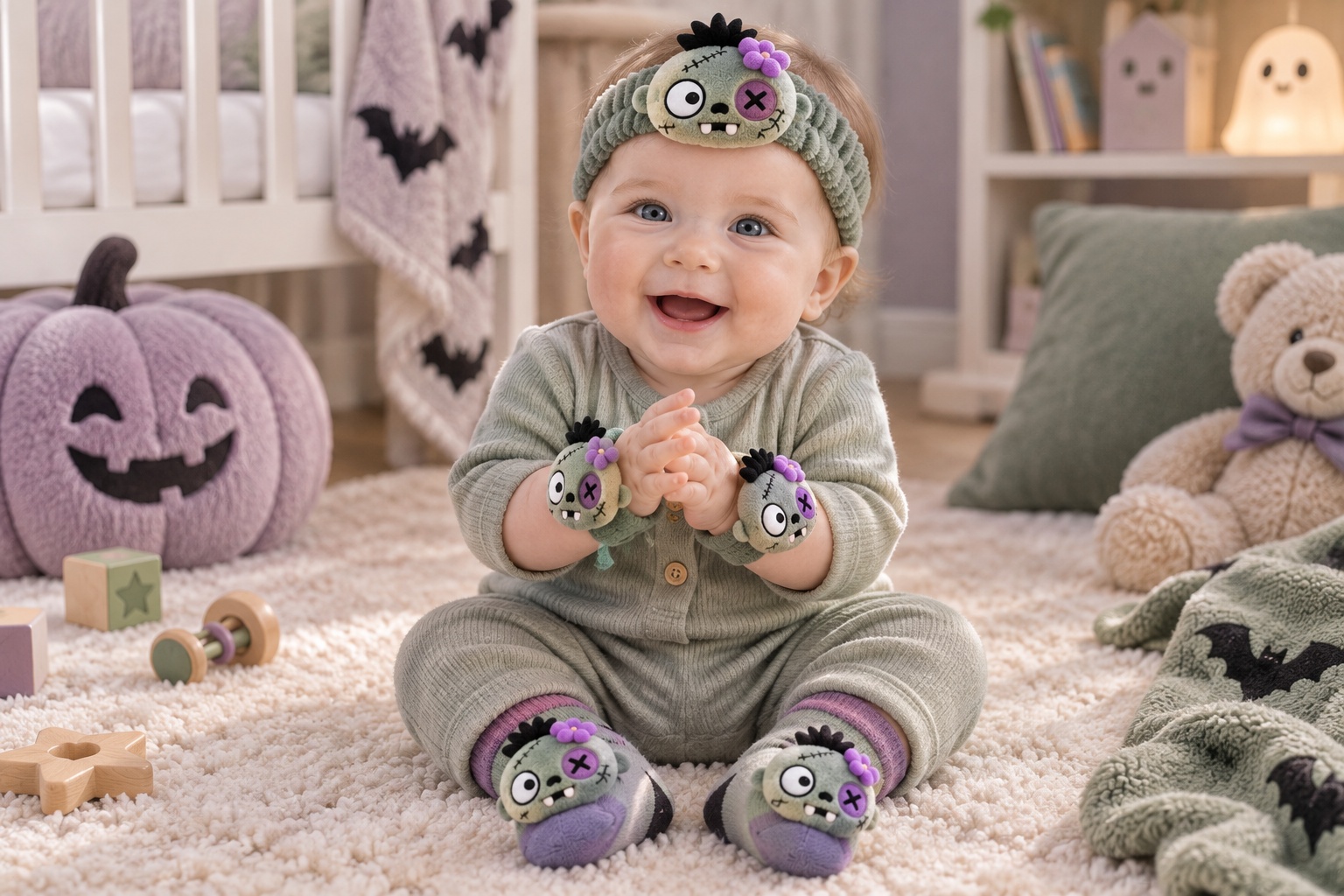 Wholesale Halloween Baby Zombie Gift Set – Plush Headband, Socks & Wristbands for Boutique Seasonal Collections