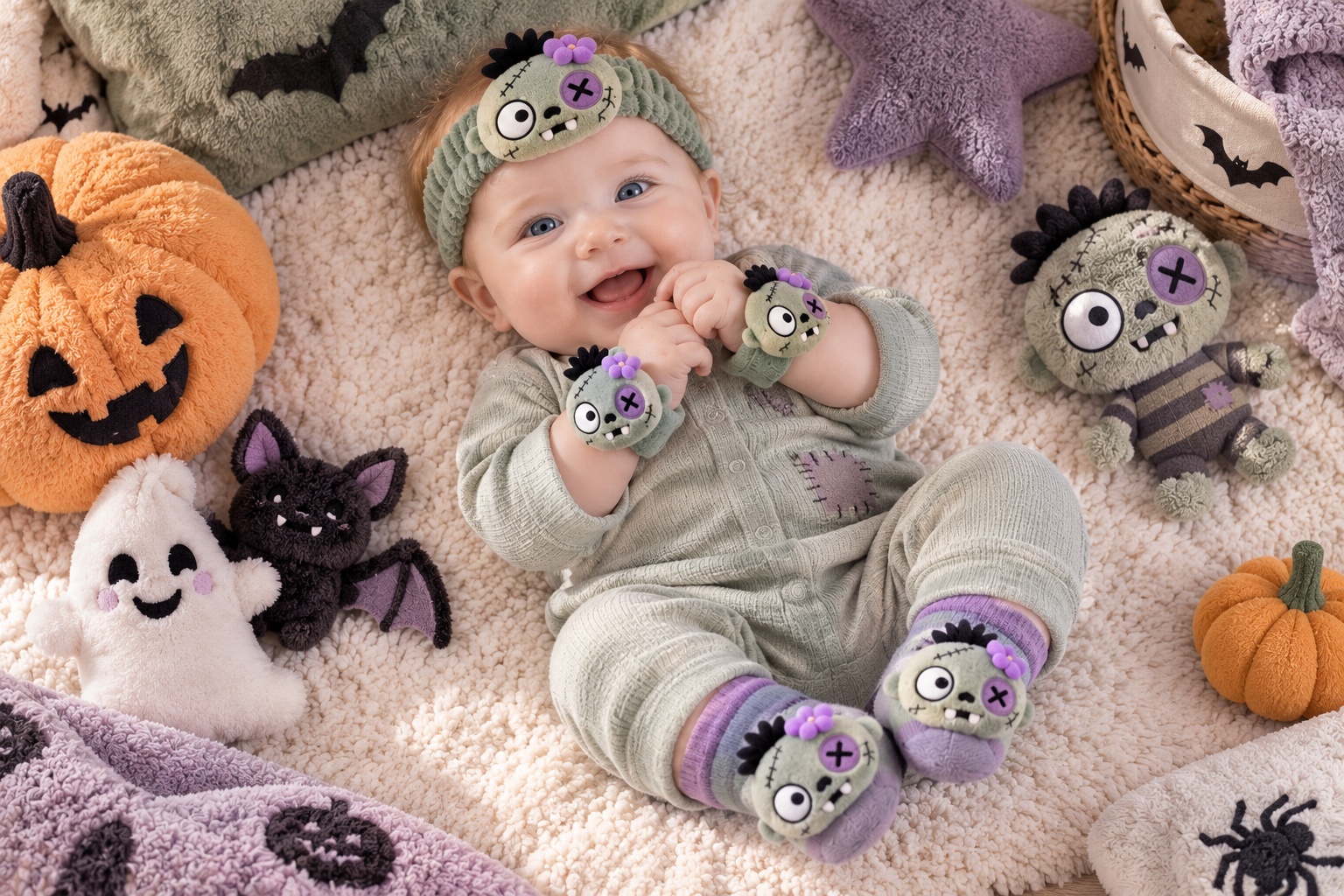 Wholesale Halloween Baby Zombie Gift Set – Plush Headband, Socks & Wristbands for Boutique Seasonal Collections