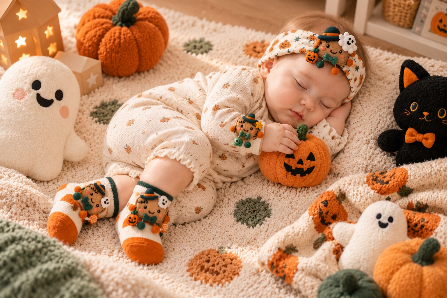 Wholesale Moon Tea Cup Halloween Baby Gift Set – Soft Headband, Socks & Wrist Rattles for Boutiques
