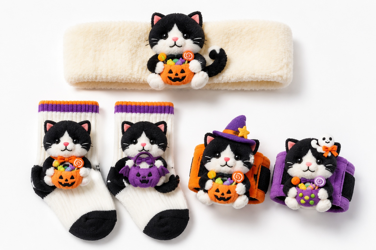 Wholesale Custom Halloween Black Cat Baby Gift Box Set | Plush Headband, Socks & Wrist Rattles