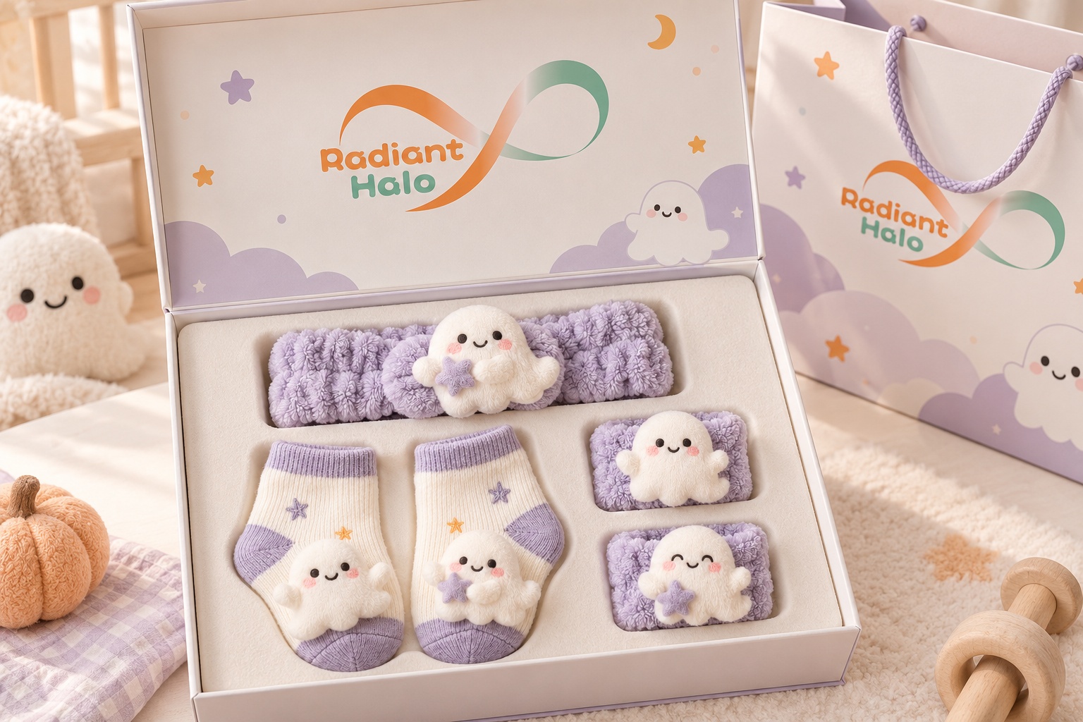 Wholesale Halloween Ghost Baby Headband Gift Set with Socks & Plush Wristbands | Boutique Seasonal Baby Accessories