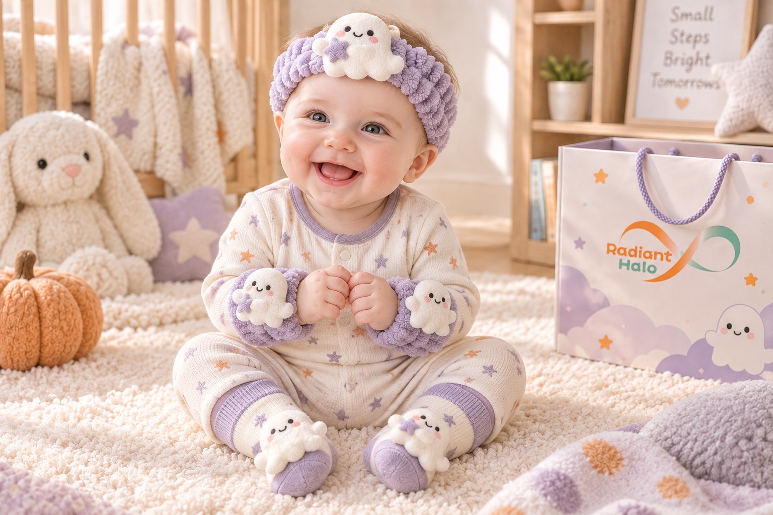 Wholesale Halloween Ghost Baby Headband Gift Set with Socks & Plush Wristbands | Boutique Seasonal Baby Accessories