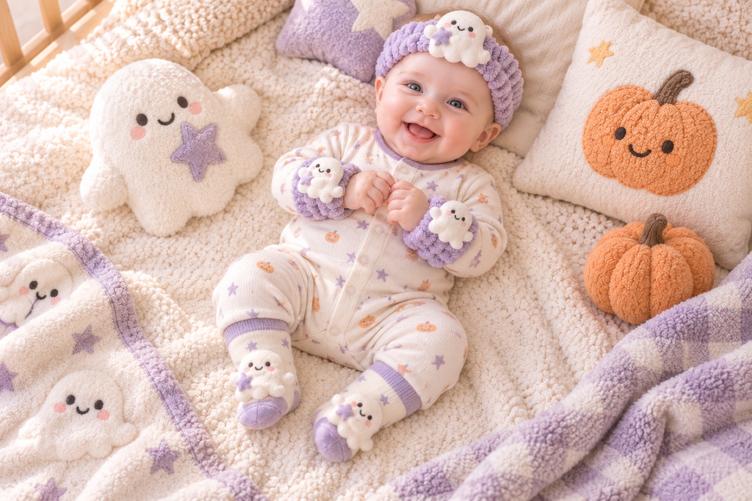Wholesale Halloween Ghost Baby Headband Gift Set with Socks & Plush Wristbands | Boutique Seasonal Baby Accessories