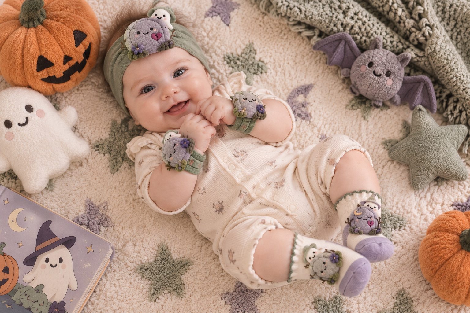Wholesale Halloween Ghost Tombstone Baby Headband, Socks & Wristband Gift Set | Boutique Seasonal Assortment