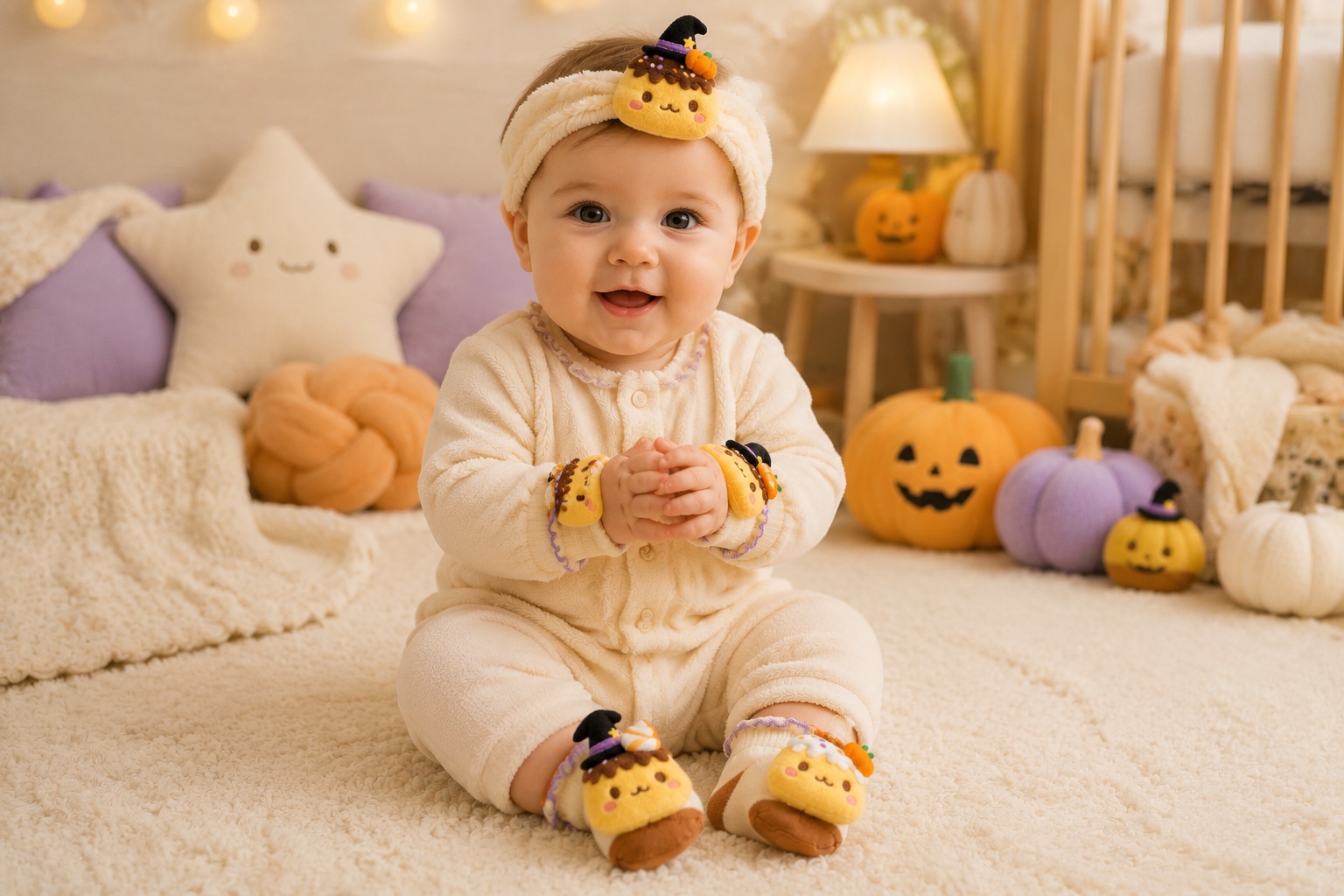 Wholesale Custom Halloween Pudding Baby Gift Box Set | Plush Headband, Socks & Wrist Rattles