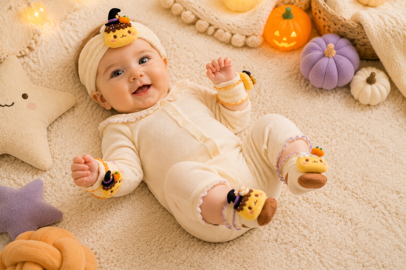 Wholesale Custom Halloween Pudding Baby Gift Box Set | Plush Headband, Socks & Wrist Rattles