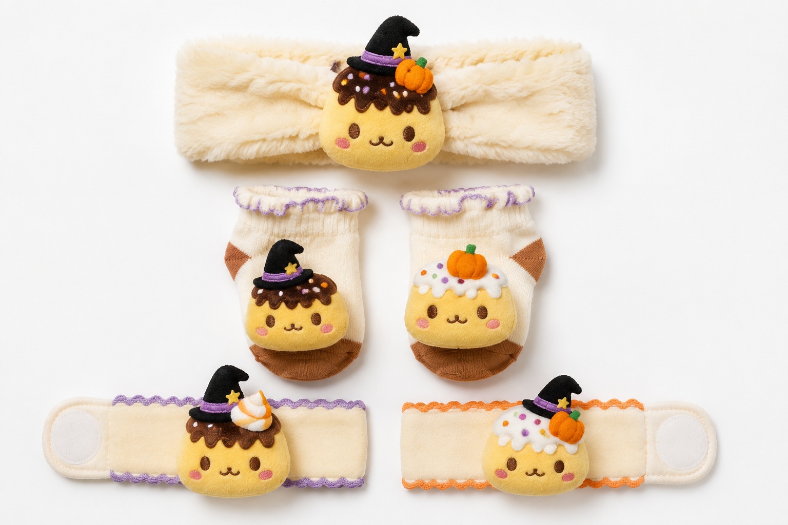 Wholesale Custom Halloween Pudding Baby Gift Box Set | Plush Headband, Socks & Wrist Rattles