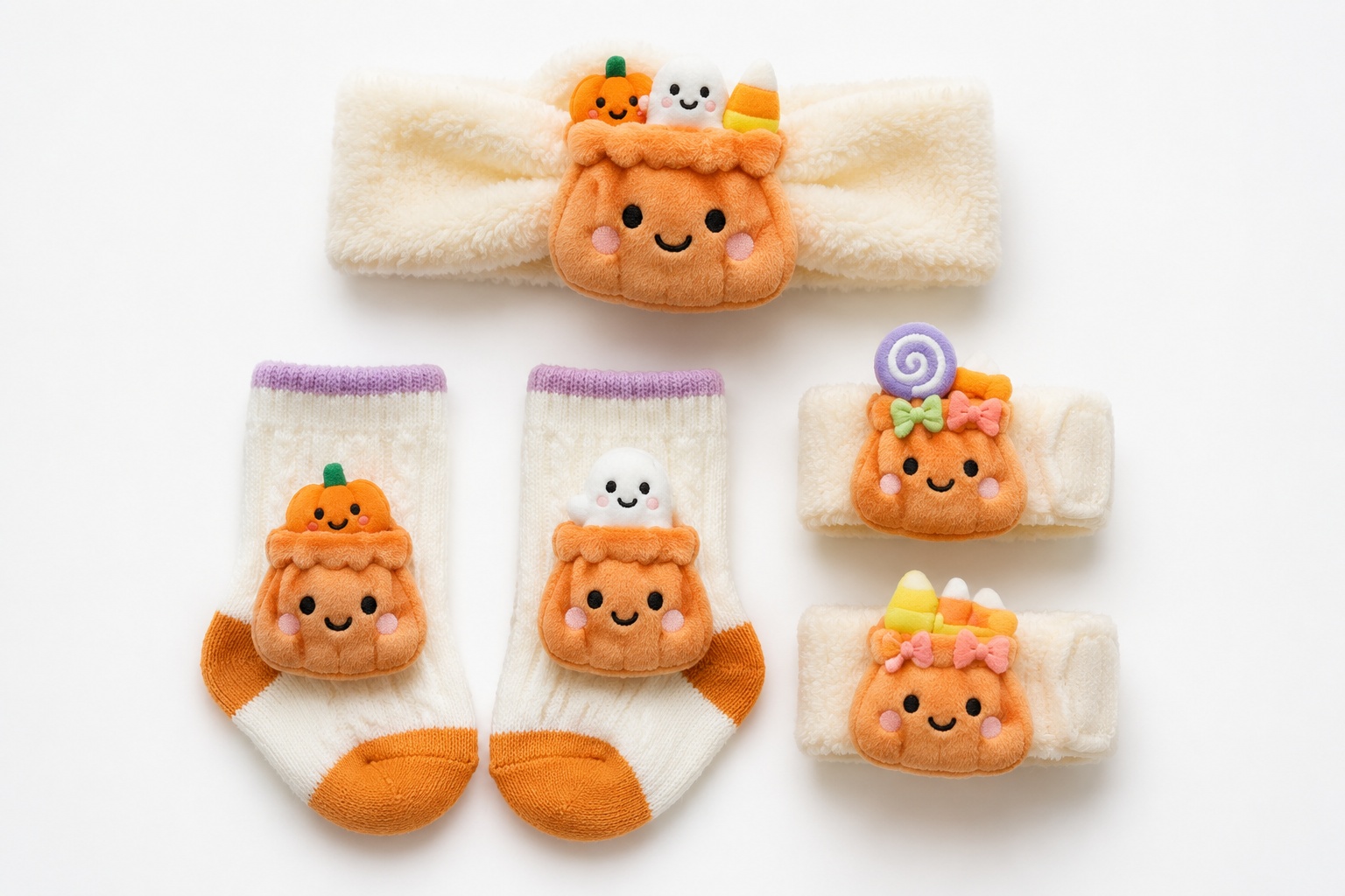 Wholesale Pumpkin Baby Gift Set – Boutique-Ready Plush Doll Headband, Socks & Wrist Rattles