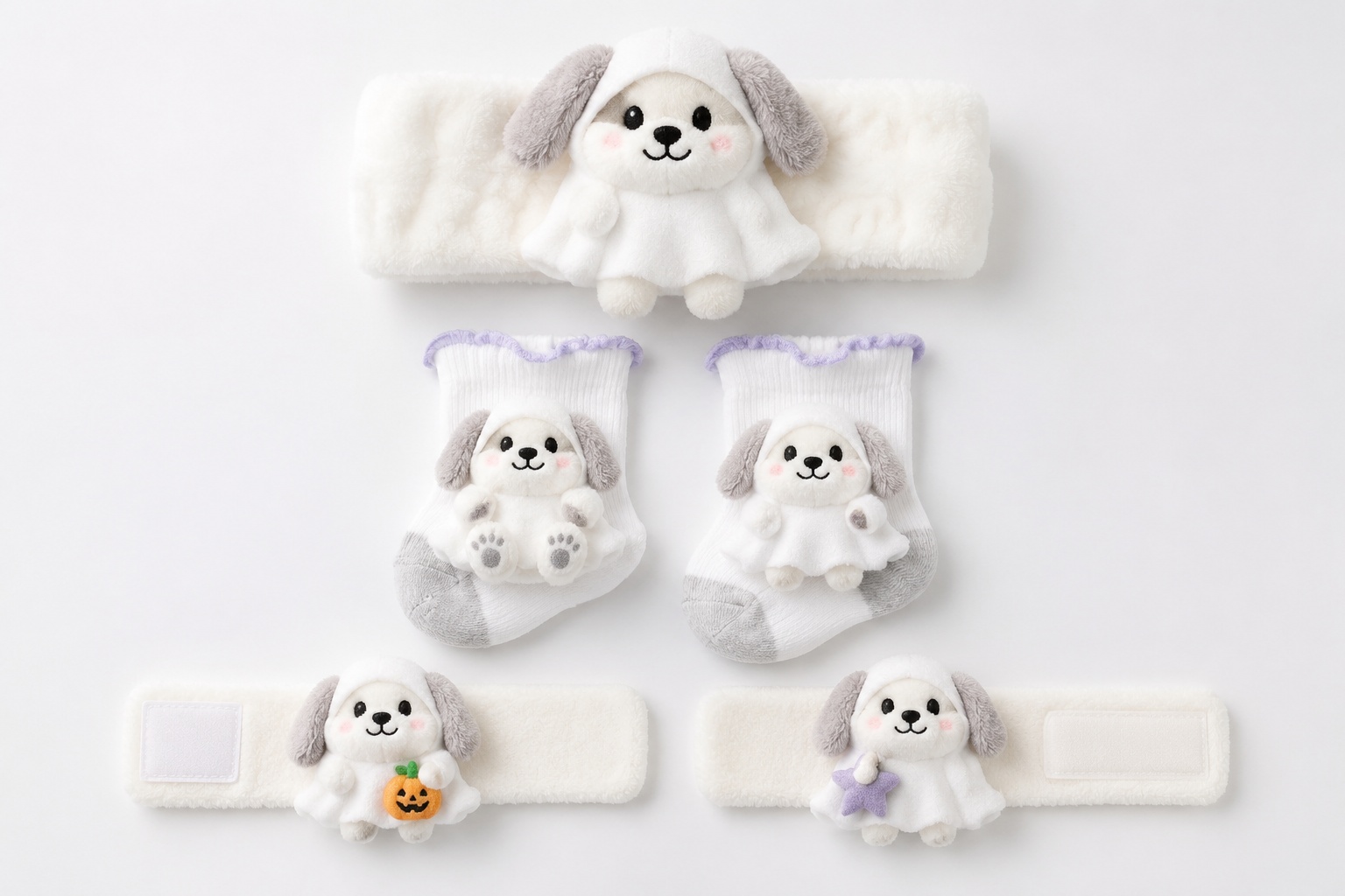 Wholesale Halloween Puppy Ghost Baby Gift Set with Plush Headband, Socks & Wrist Rattles