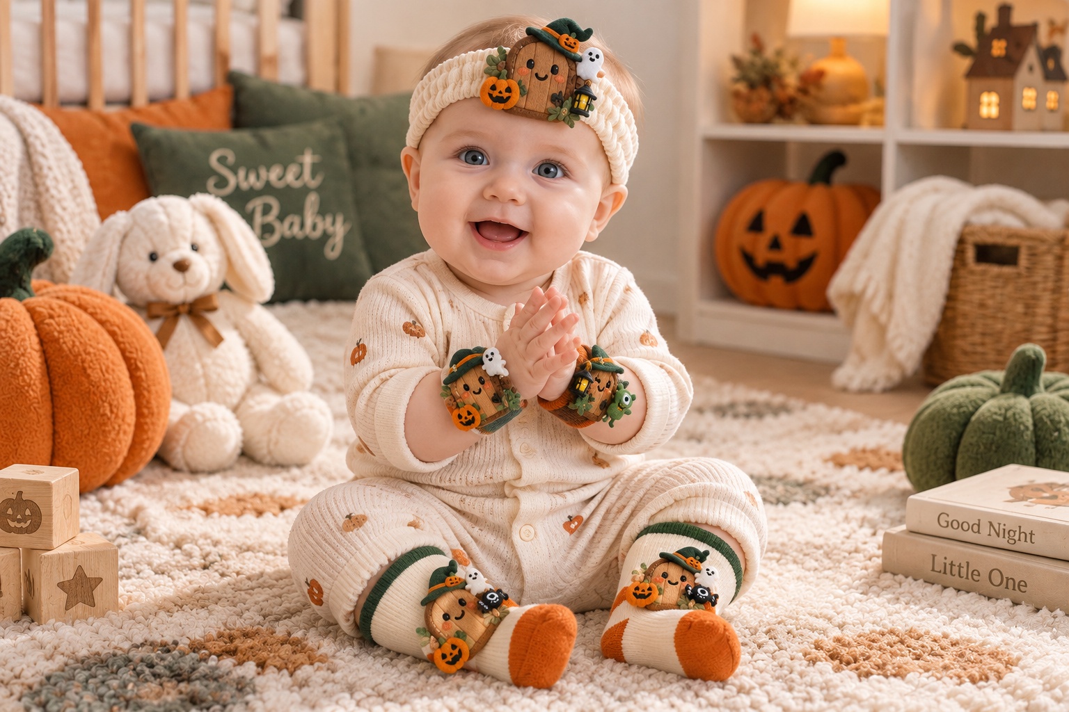 Wholesale Halloween Plush Door Baby Headband, Socks & Wristband Gift Set | Coordinated Seasonal Boutique Assortment