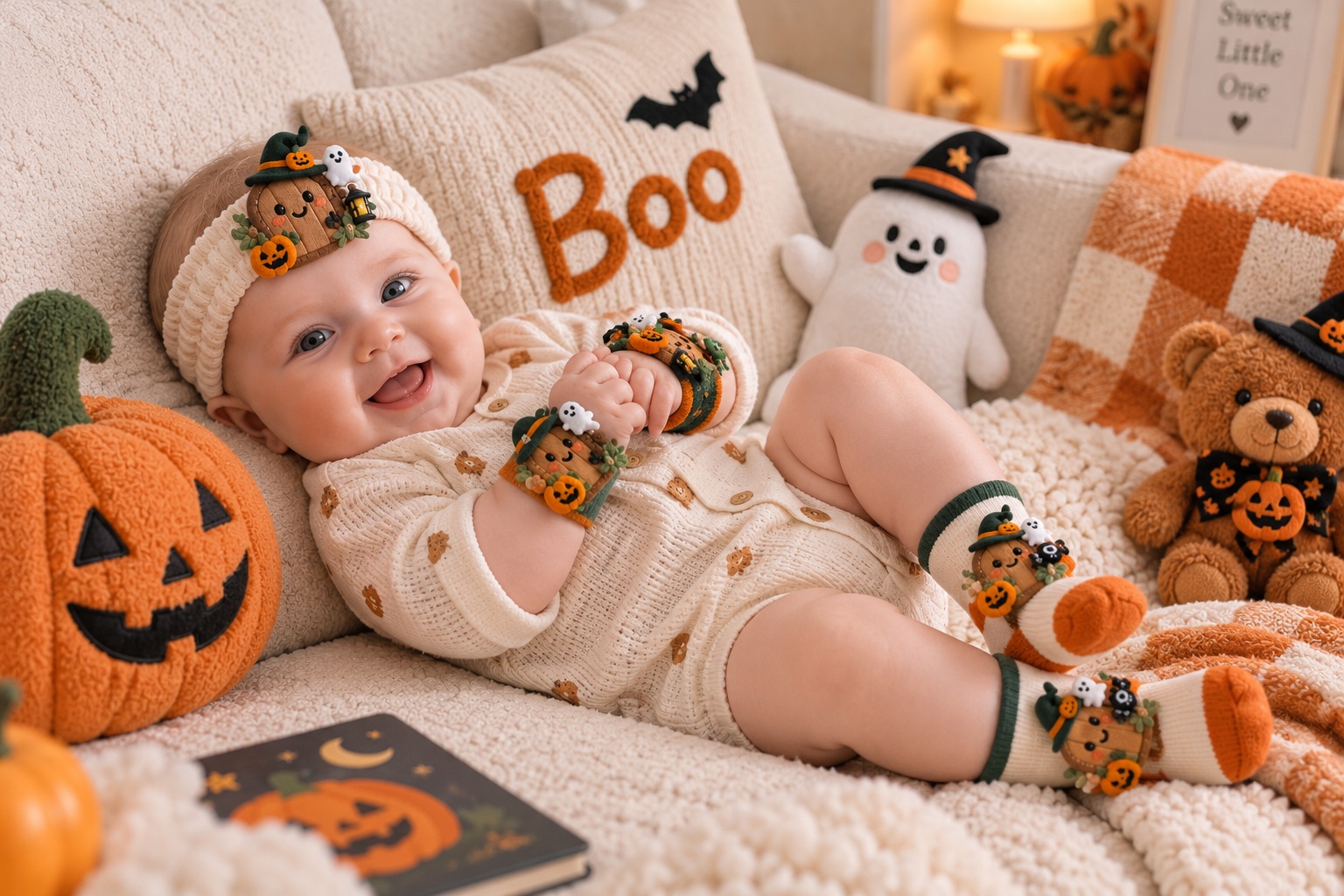 Wholesale Halloween Plush Door Baby Headband, Socks & Wristband Gift Set | Coordinated Seasonal Boutique Assortment