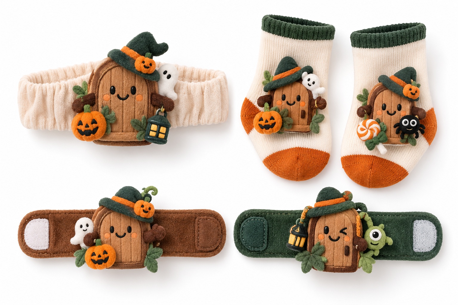 Wholesale Halloween Plush Door Baby Headband, Socks & Wristband Gift Set | Coordinated Seasonal Boutique Assortment