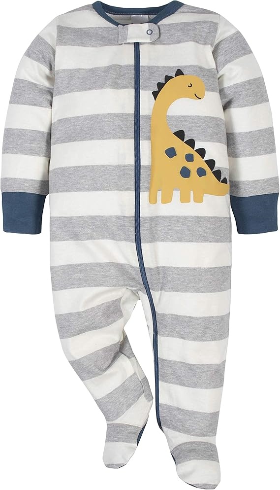 Striped Dinosaur Patch Baby Onesie – Cozy Fit & Playful Look for Daily Use