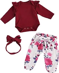 Reborn Baby Doll Clothes for 17-22 Inch Babydolls, Floral Patterns Lifelike Baby Doll Accessories for Realistic Baby Dolls Girl, Wine Red