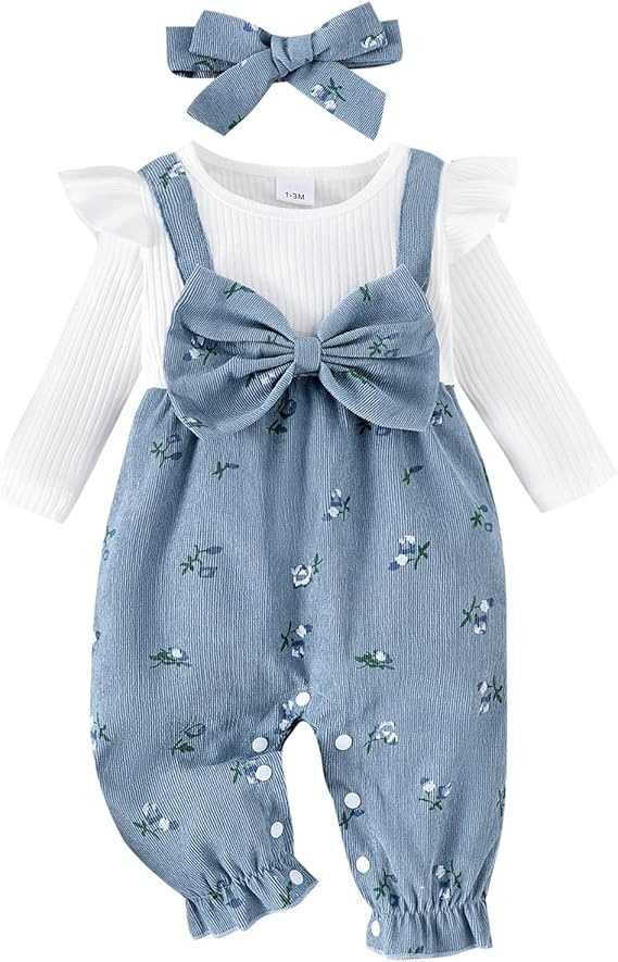 Vintage-Inspired Baby Girl Romper Set with Bow Headband – Elegant Floral Design for Premium Retail