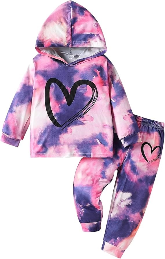 Conjunto infantil tie-dye com coração – destaque B2B coordenado com faixa de cabelo