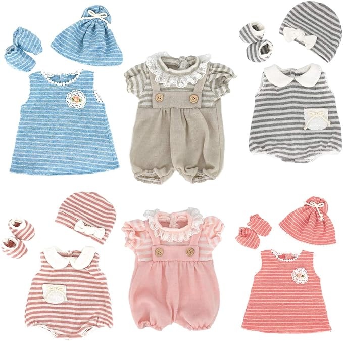 10-Piece Baby Doll Outfit Collection – Miniature Headband Sets for Display or Toy Boutiques