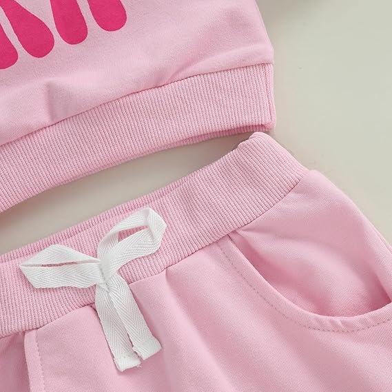 Pink Baby Girl Casual Sports Set – Ribbed Waist and Bow Detail – Eye-Catching in Stores
