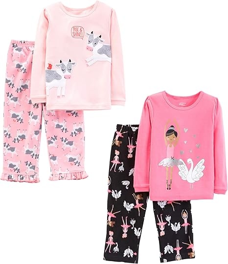 2-Pack Baby Girl Cartoon Pajama Sets – Ballerina & Animal Prints – Ideal for B2B Nightwear Lines