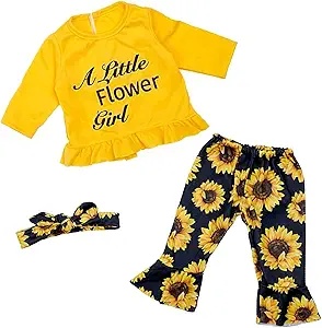 2-Piece Baby Girl Clothing Set with Matching Leggings – Floral Blouse & LOVE Sweatshirt Designs