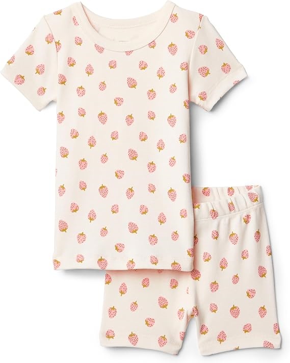 Strawberry Print Baby Summer Pajamas Set – Short Sleeve Shirt + Shorts