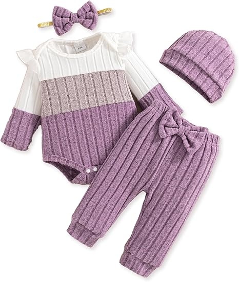 Conjunto de bebé tejido con banda, gorro y lazo – preferido por clientes B2B por su calidez y estilo