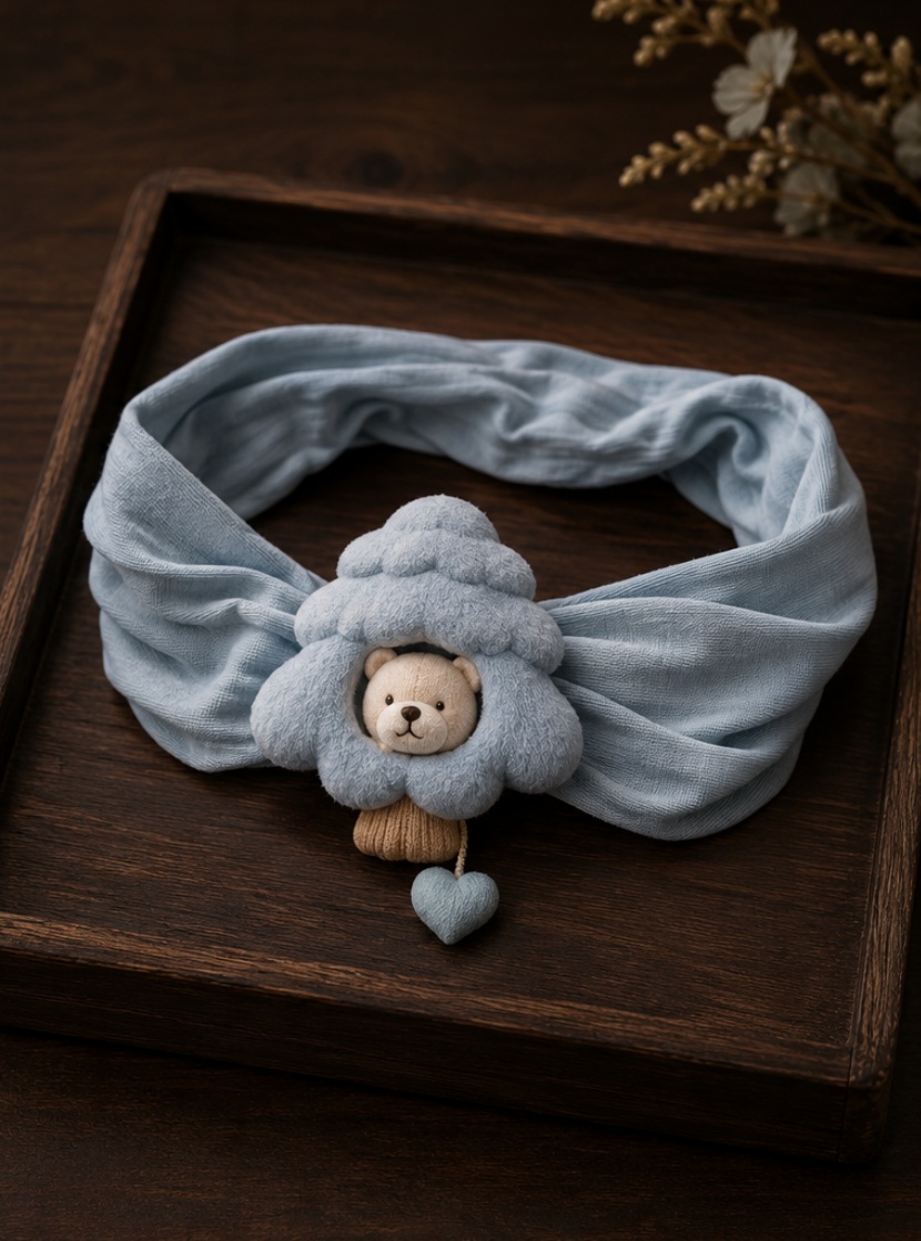 Wholesale Light Blue Baby Doll Headband with Detachable Teddy Tree Plush Charm