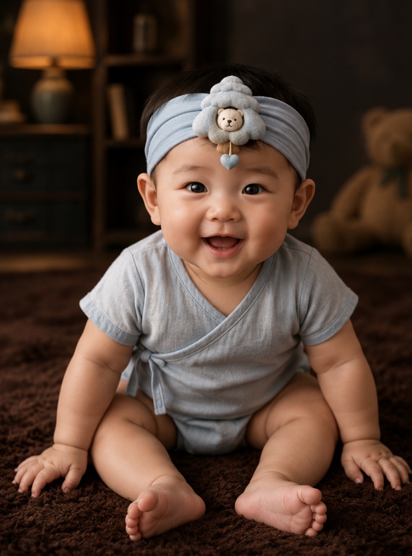 Wholesale Light Blue Baby Doll Headband with Detachable Teddy Tree Plush Charm