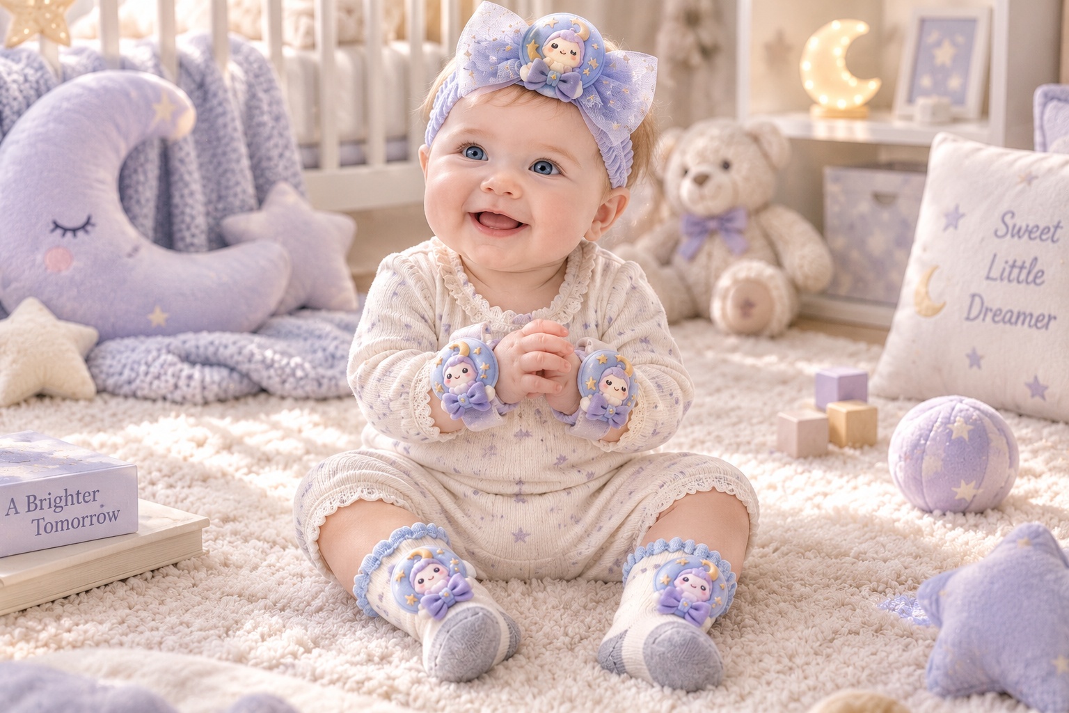 Wholesale Celestial Halloween Baby Gift Set – Moon Star Doll Tulle Headband, Socks & Wrist Rattles