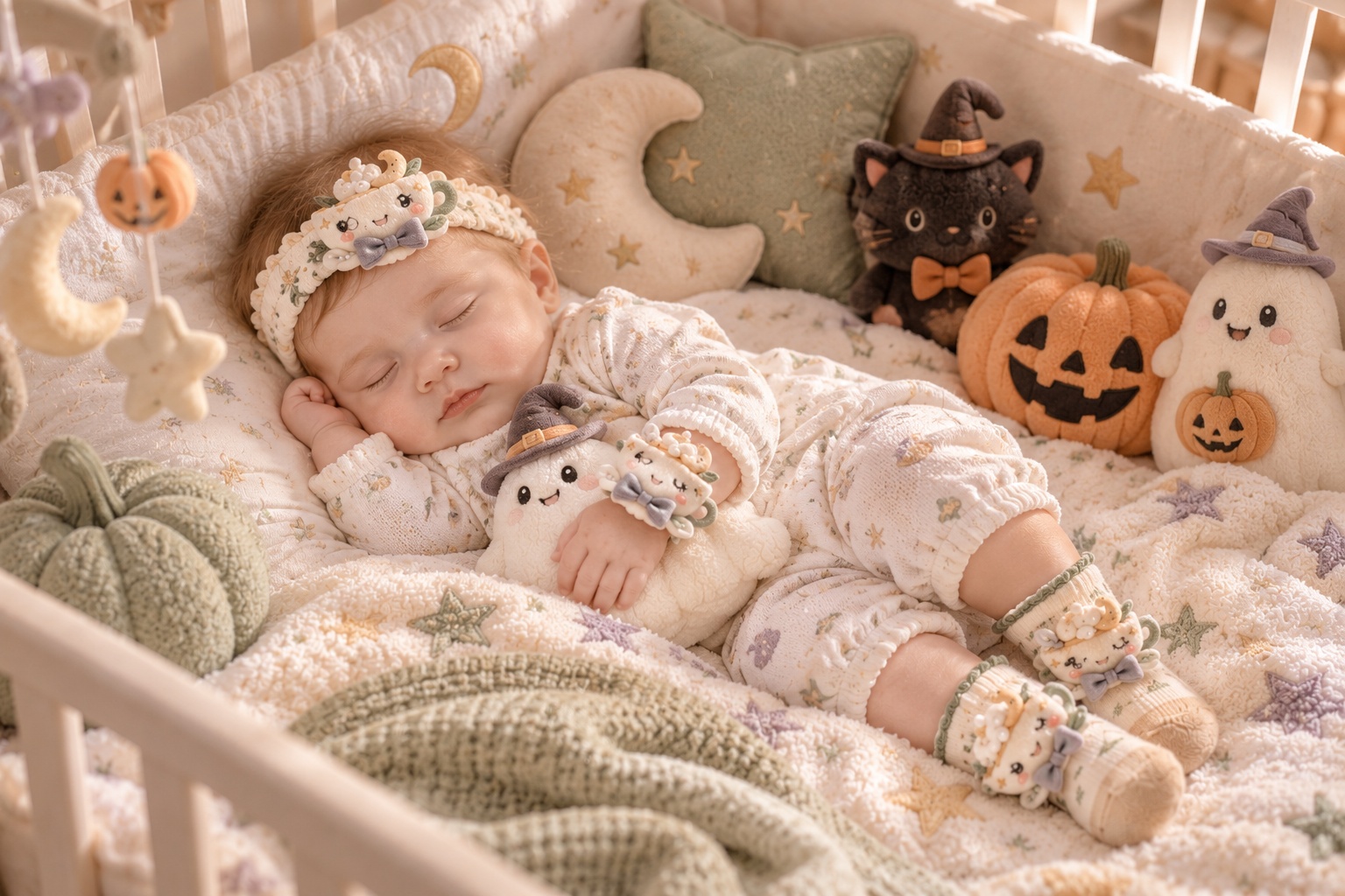 Wholesale Halloween Baby Gift Set – Plush Trick-or-Treat Basket Headband, Socks & Wrist Rattles for Boutiques