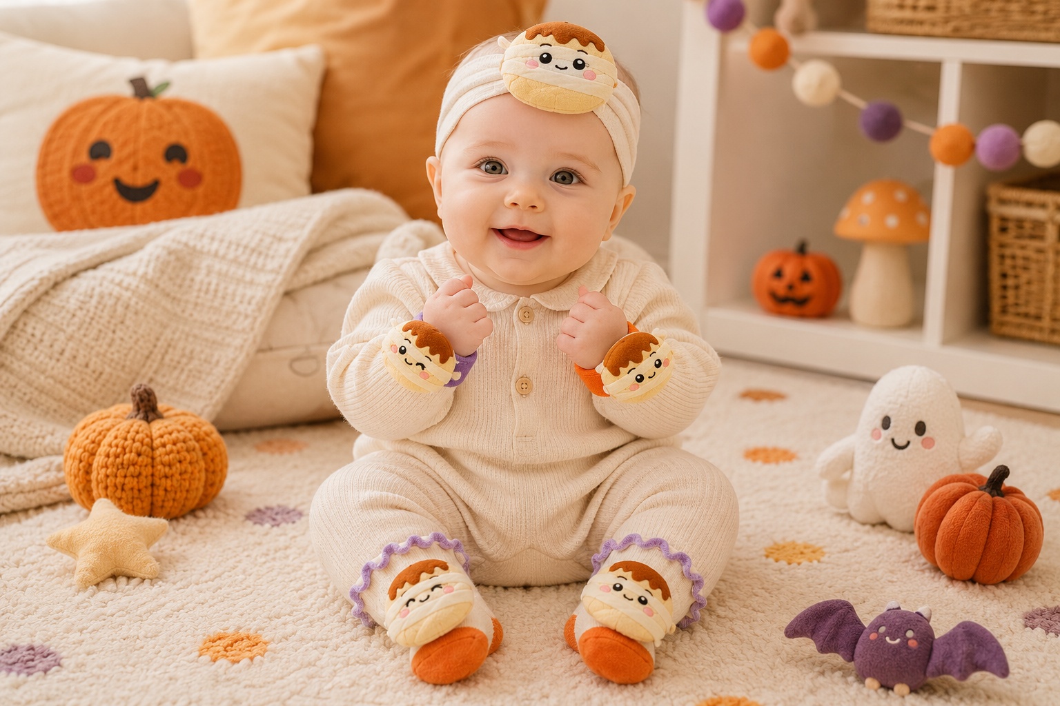 Wholesale Halloween Mummy Plush Baby Headband, Socks & Wristbands Gift Set | OEM/ODM