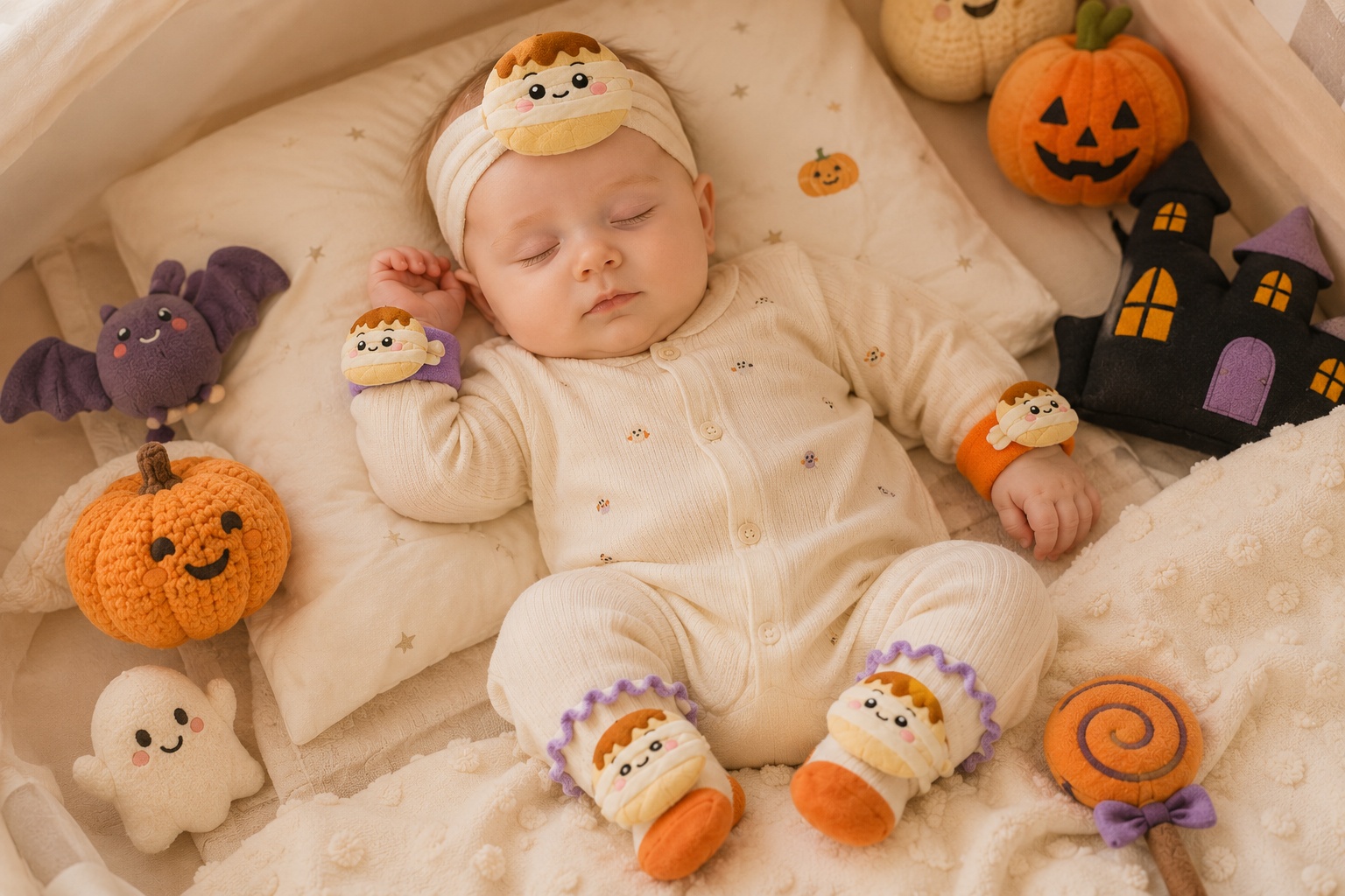 Wholesale Halloween Mummy Plush Baby Headband, Socks & Wristbands Gift Set | OEM/ODM