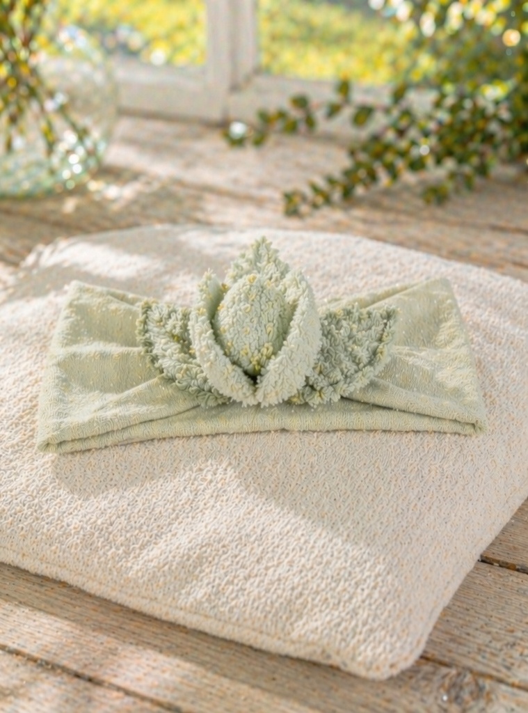 Boutique Green Floral Bud Baby Headband, Soft Elastic Infant Headwrap for Newborns