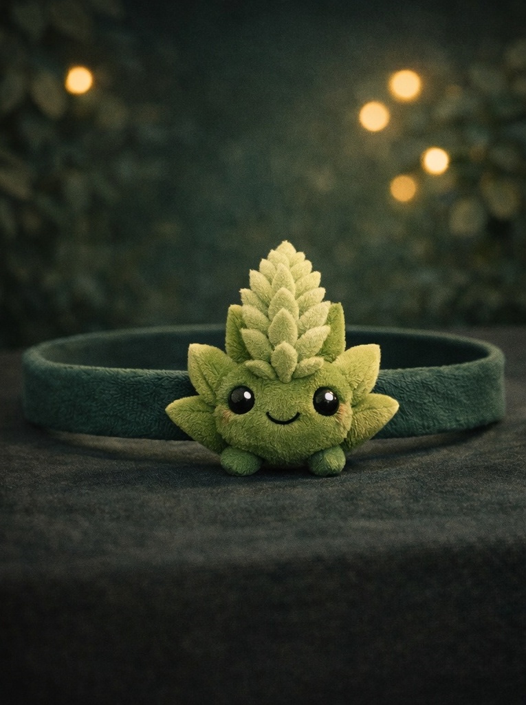 Bandeau bébé en peluche avec petit bourgeon souriant pour acheteurs B2B recherchant douceur et différenciation boutique