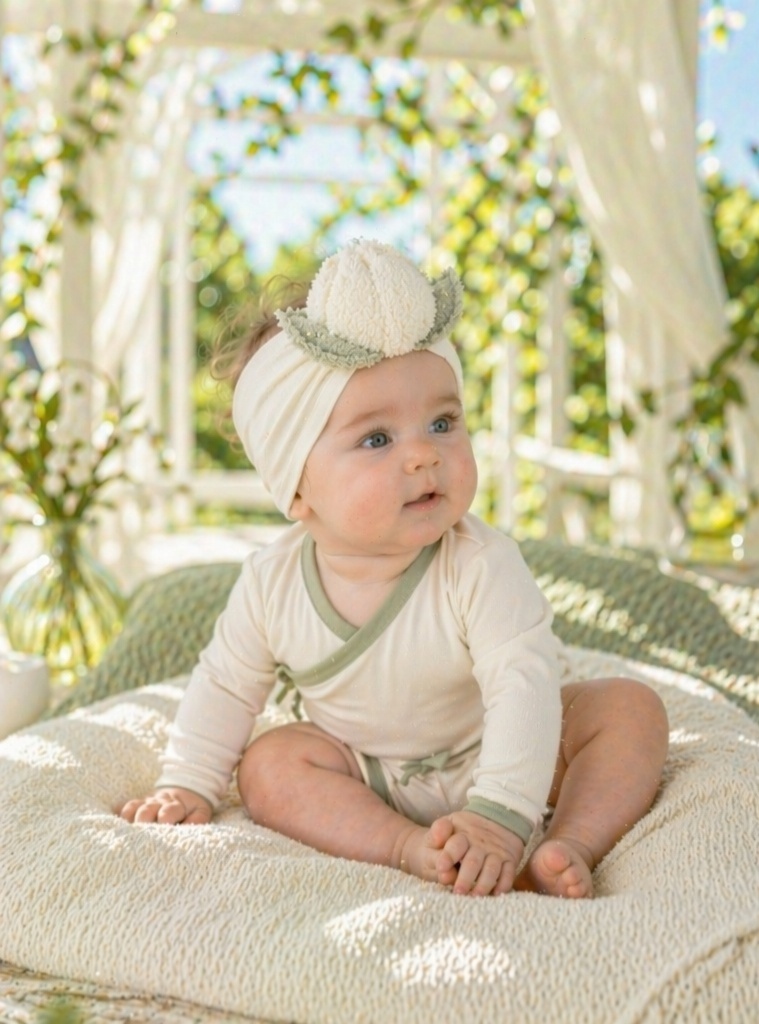 Wholesale Ivory Peach Plush Baby Headband, Boutique Soft Nylon Infant Hair Accessory