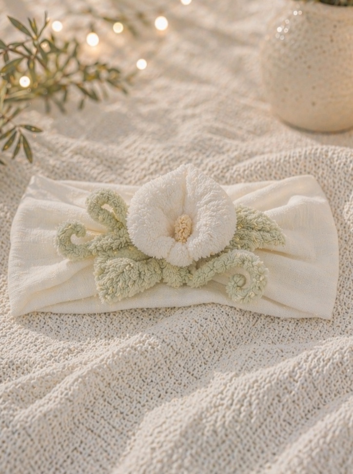 Boutique White Calla Lily Baby Headband with Plush Floral Detail for Newborn Photography