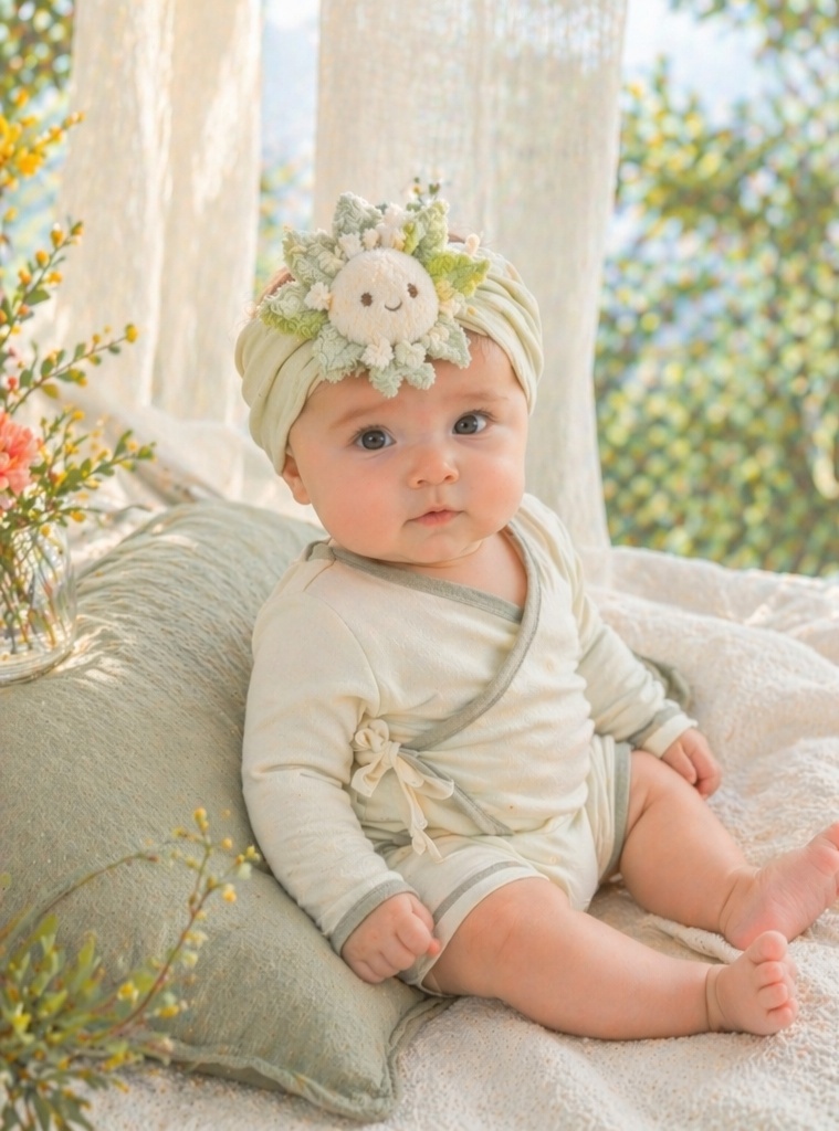 Nature-Inspired Daisy Doll Baby Headband, Soft Stretch Boutique Newborn Headband