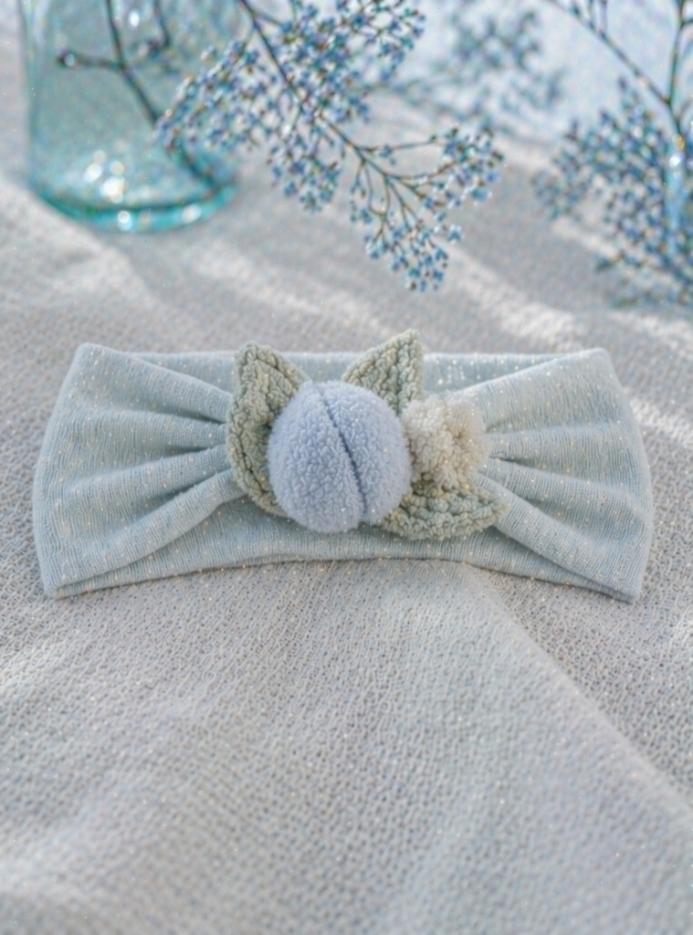 Pastel Blue Peach Plush Baby Headband, Soft Elastic Boutique Infant Hair Band