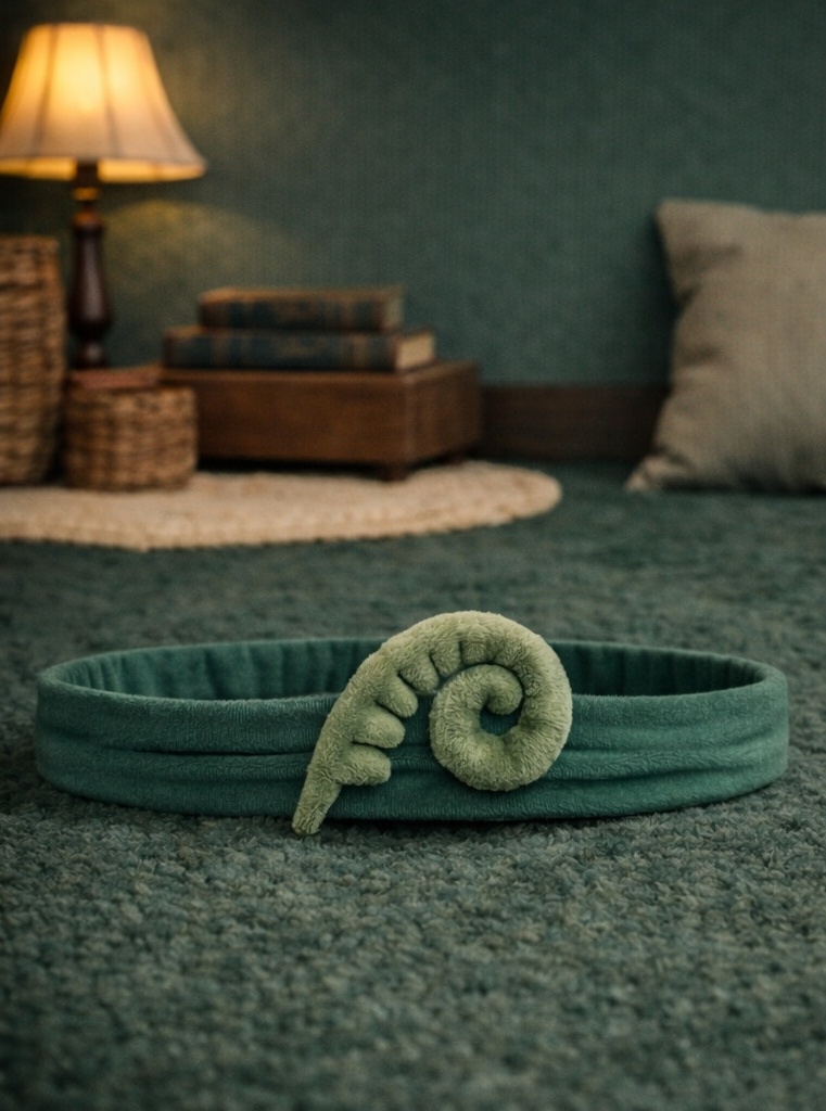 Baby-Stirnband mit Plüschfarn für naturinspirierte Geschenklinien und starke Boutique-Präsentation
