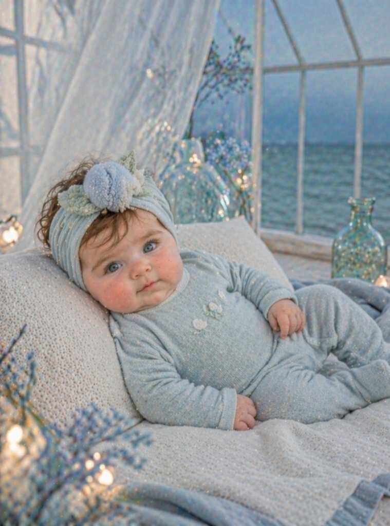 Pastel Blue Peach Plush Baby Headband, Soft Elastic Boutique Infant Hair Band