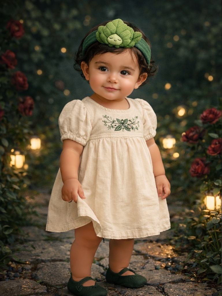 Bentiță bebe din pluș cu zâna-frunză adormită, apreciată de clienții B2B pentru prezentare boutique și personalizare