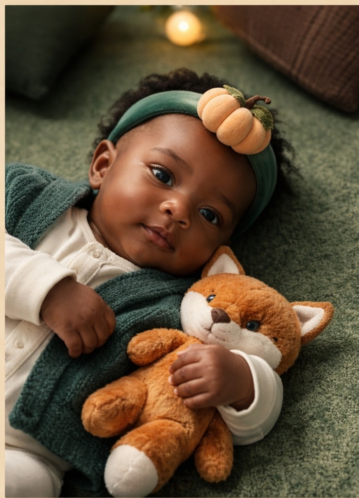 Diadema de bebé de peluche con calabaza minimalista para mayoristas – diseño natural y fácil de vender que gusta a compradores B2B