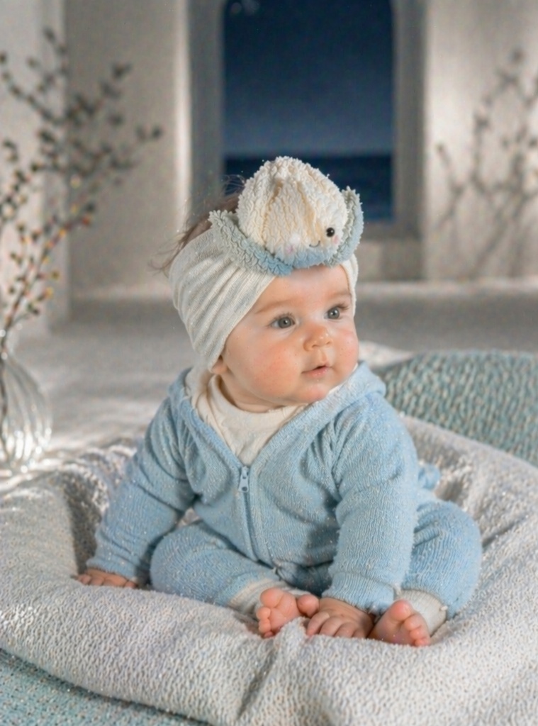 Cute Cream Blossom Doll Baby Headband, Boutique Soft Elastic Infant Hair Accessory
